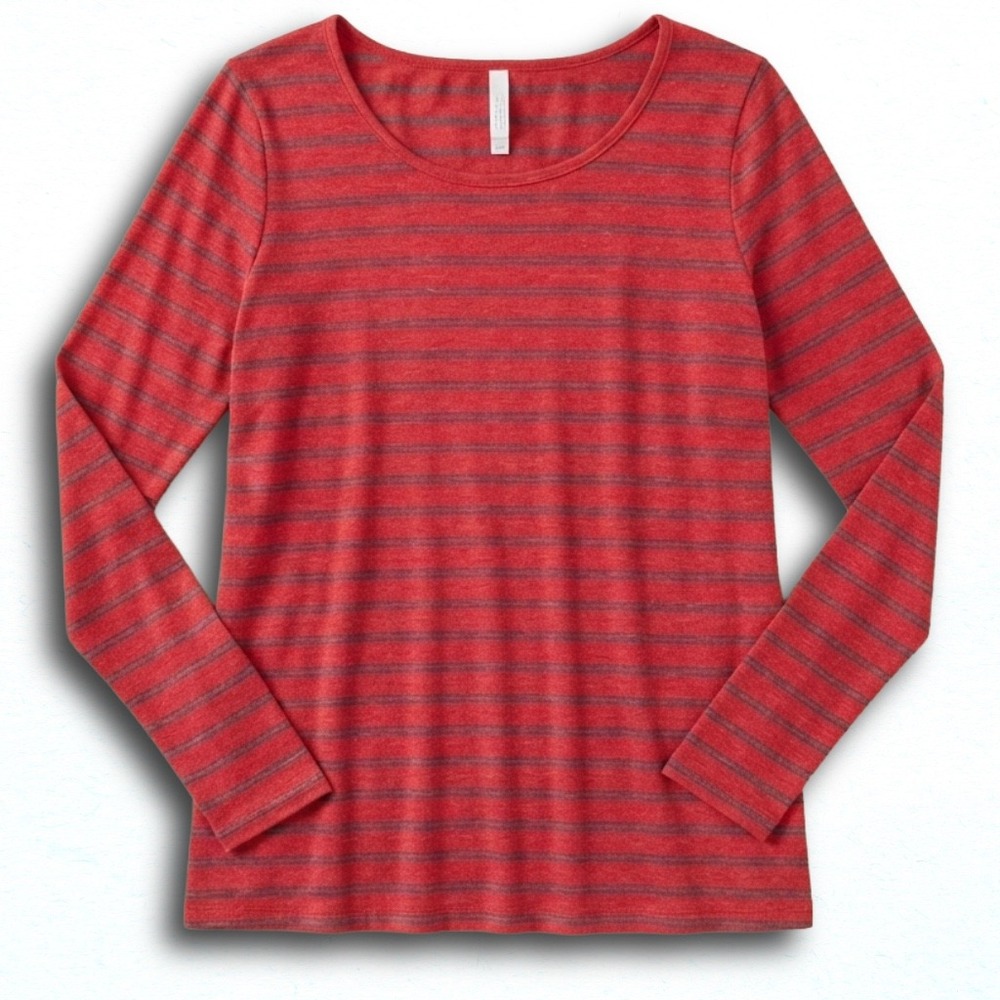 LuLaRoe Red Grey Striped Long Sleeve Scoop Neck Top 2XL Womens Casual Knit Shirt